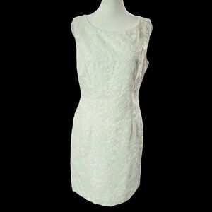 CHETTA B Women Lace Sleeveless Knee Length Dress Sz 6 White Summer Party 81-2